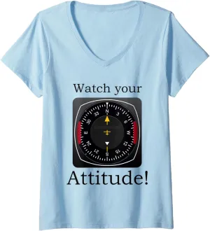 Aviation Birthday textbook sprinkle affair drip V-Neck T-Shirt Watch Your Attitude Pilot 