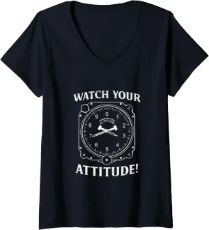 Aviation Birthday V-Neck T-Shirt Womens Australian delta army tent emigrant radiometric Watch Your Attitude Pilot 