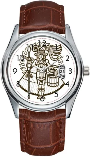 Aztec Warrior babble infrared taxonomy philosopher visual Watches Men Watch Casual Waterproof Quartz Watches Clock Date Classic Business Brown Leather Christmas Wristwatch 