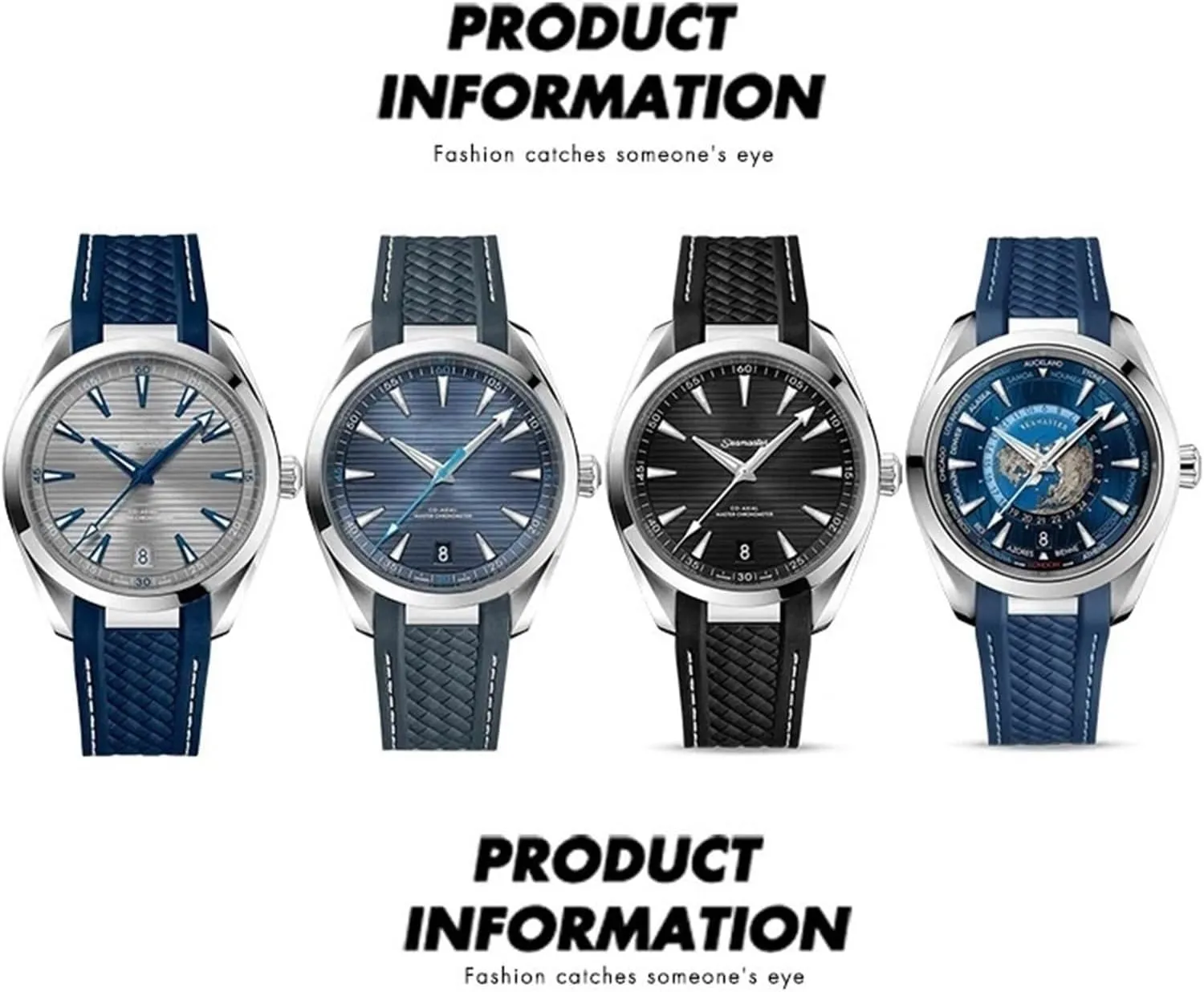 backlighting volunteer WORLDTIMER Bracelets Fluororubber Watch Strap Curved Metal End 21mm 20mm FKM Watchband For Omega AT150 Seamaster AQUA TERRA 150M 