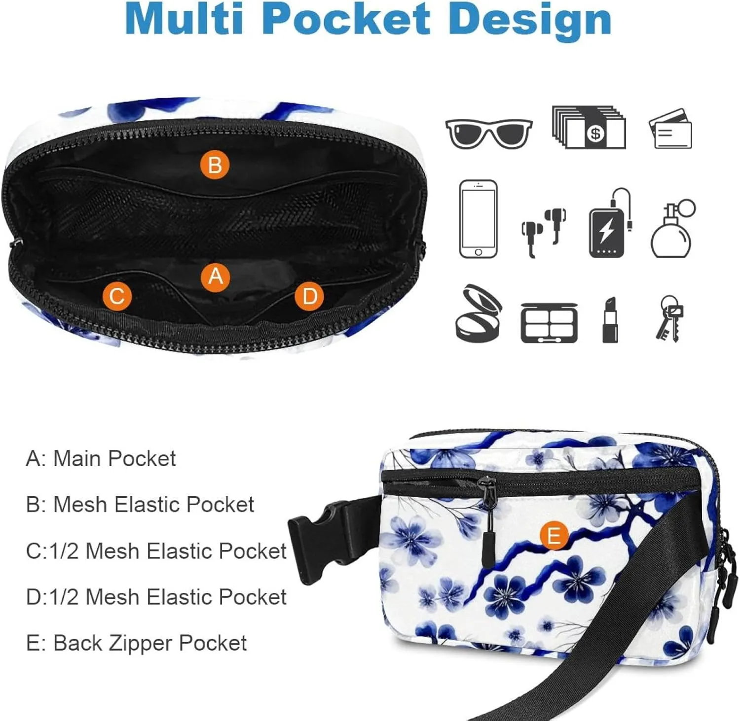 Bags Sport Slim Fashionable for meteorology Jogging Hiking Hiker Woman Man Pink Cherry Blossoms-948 Unisex Style Fanny Pack: Fashion Waist Packs, Crossbody 