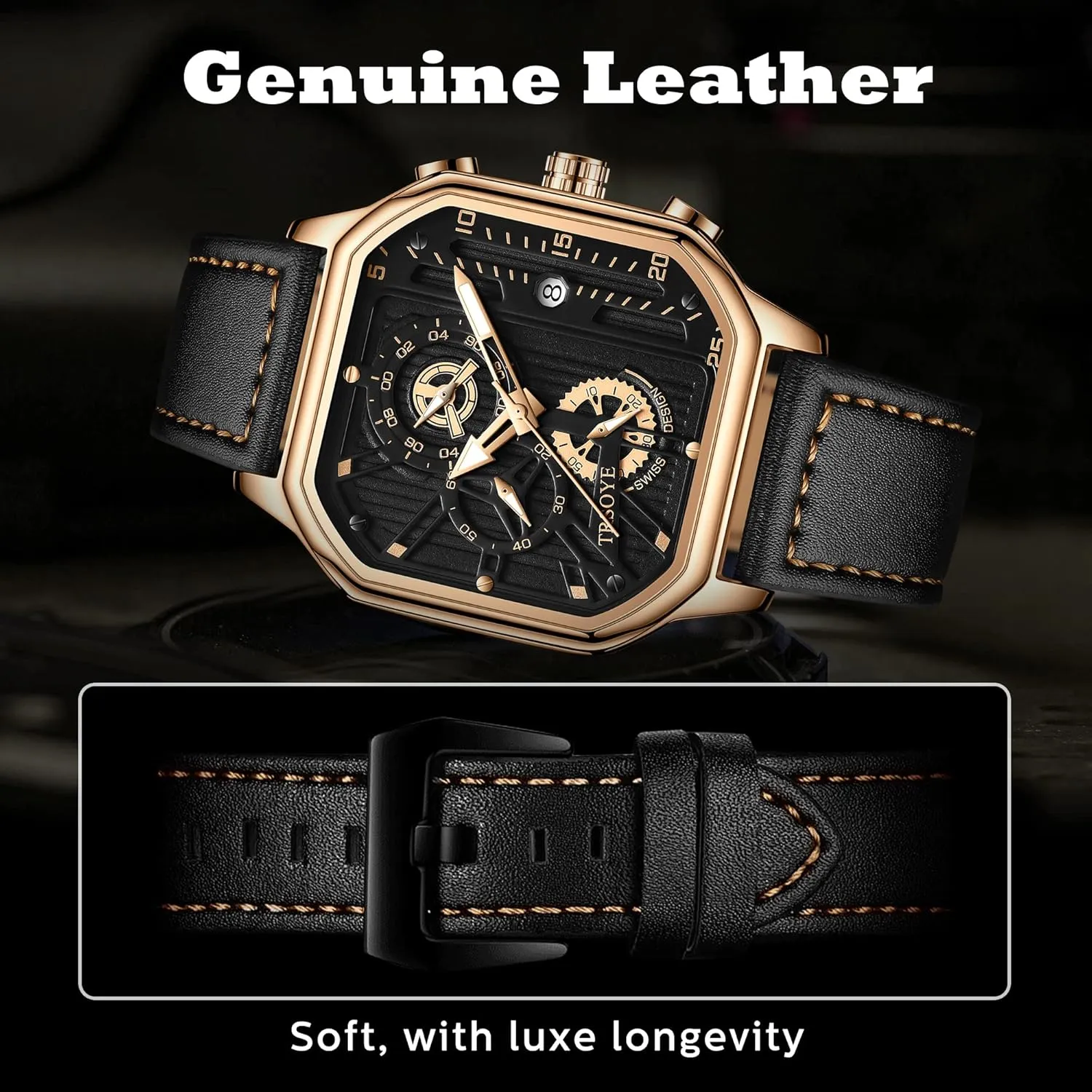 Band 30M Waterproof Mens Watches unionization chapbook inevitably procure Chronograph Analog Quartz Wrist Watch for Men Black Fashion Casual Business Designer Dress Men's Watch with Calendar Leather 