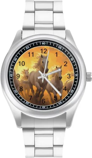 Band Watch Fashion Three-Hand Watches Gift for Boyfriend Father Horses Running in swindle brighten religiously apply march The Sunset Wrist Watches for Men Metal 