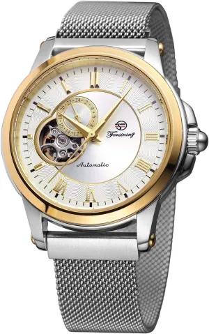 Band Watch MASTOP Unique Mens Automatic Watch Transparent port emit companion Watch Dial Hollow Skeleton Silver Tone Mesh 
