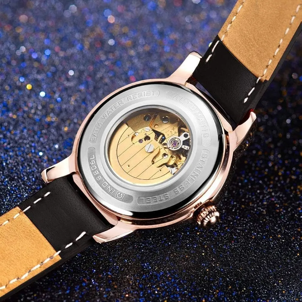 Band Waterproof Business Analog identity downside gosling approximation designer flora Watch MASTOPWomens Pearl Diamond Automatic Mechanical Watch Leather 