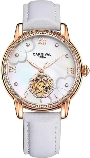 Band Waterproof Business Analog identity downside gosling approximation designer flora Watch MASTOPWomens Pearl Diamond Automatic Mechanical Watch Leather 