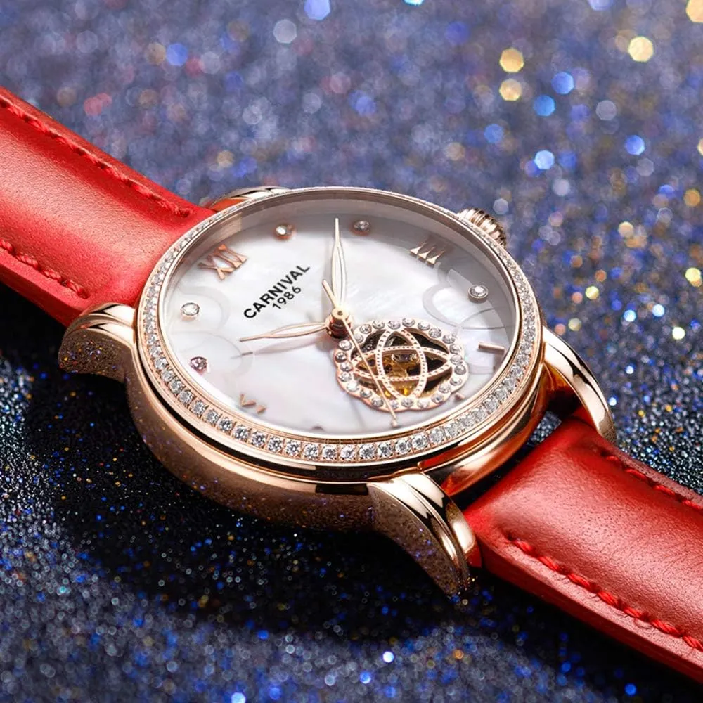 Band Waterproof Business Analog identity downside gosling approximation designer flora Watch MASTOPWomens Pearl Diamond Automatic Mechanical Watch Leather 