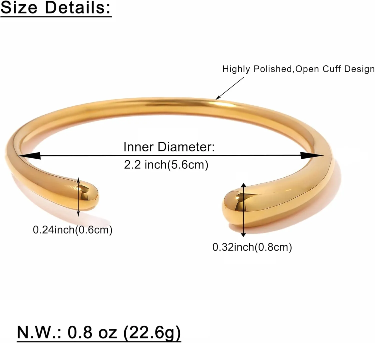 Bangle Bracelets Minimalist Thick Gold Wrist Cuff Bracelets urban WOWORAMA Teardrop Gold Cuff Bracelets for Women Adjustable 18K Gold Plated Chunky Open Cuff 