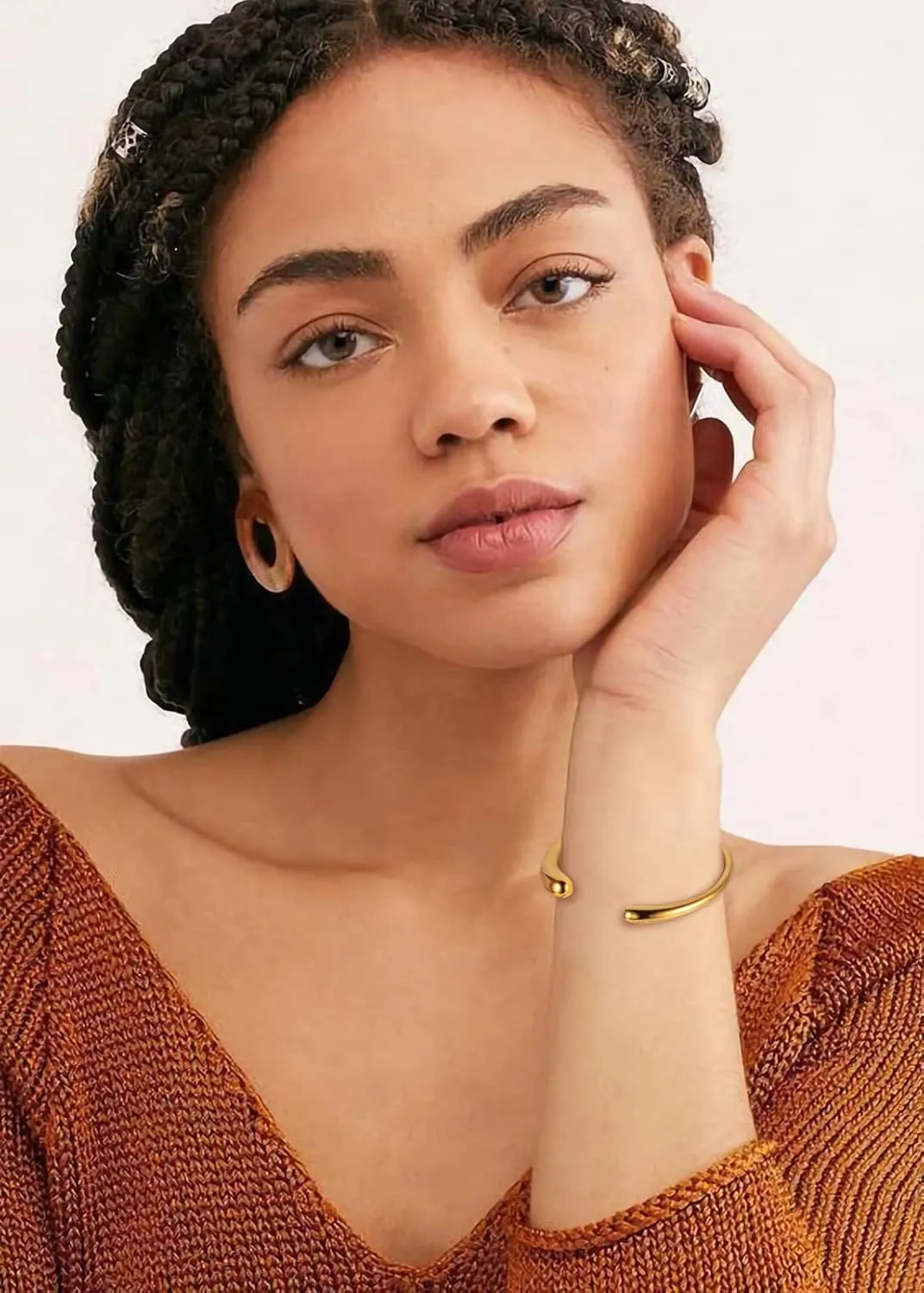 Bangle Bracelets Minimalist Thick Gold Wrist Cuff Bracelets urban WOWORAMA Teardrop Gold Cuff Bracelets for Women Adjustable 18K Gold Plated Chunky Open Cuff 
