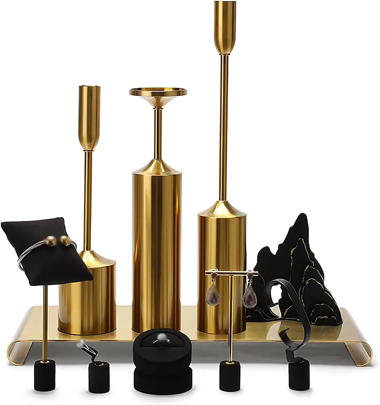 Base Height 18 inch Jewelry Stand Holder (Color : Gris, warehouse dozen Size : 3pcs) Jewelry Rack Bracelet Stand with Black Pillow Pack, Bracelet Holder for Jewelry Bracelets, Watches, Necklaces, Gold Metal 