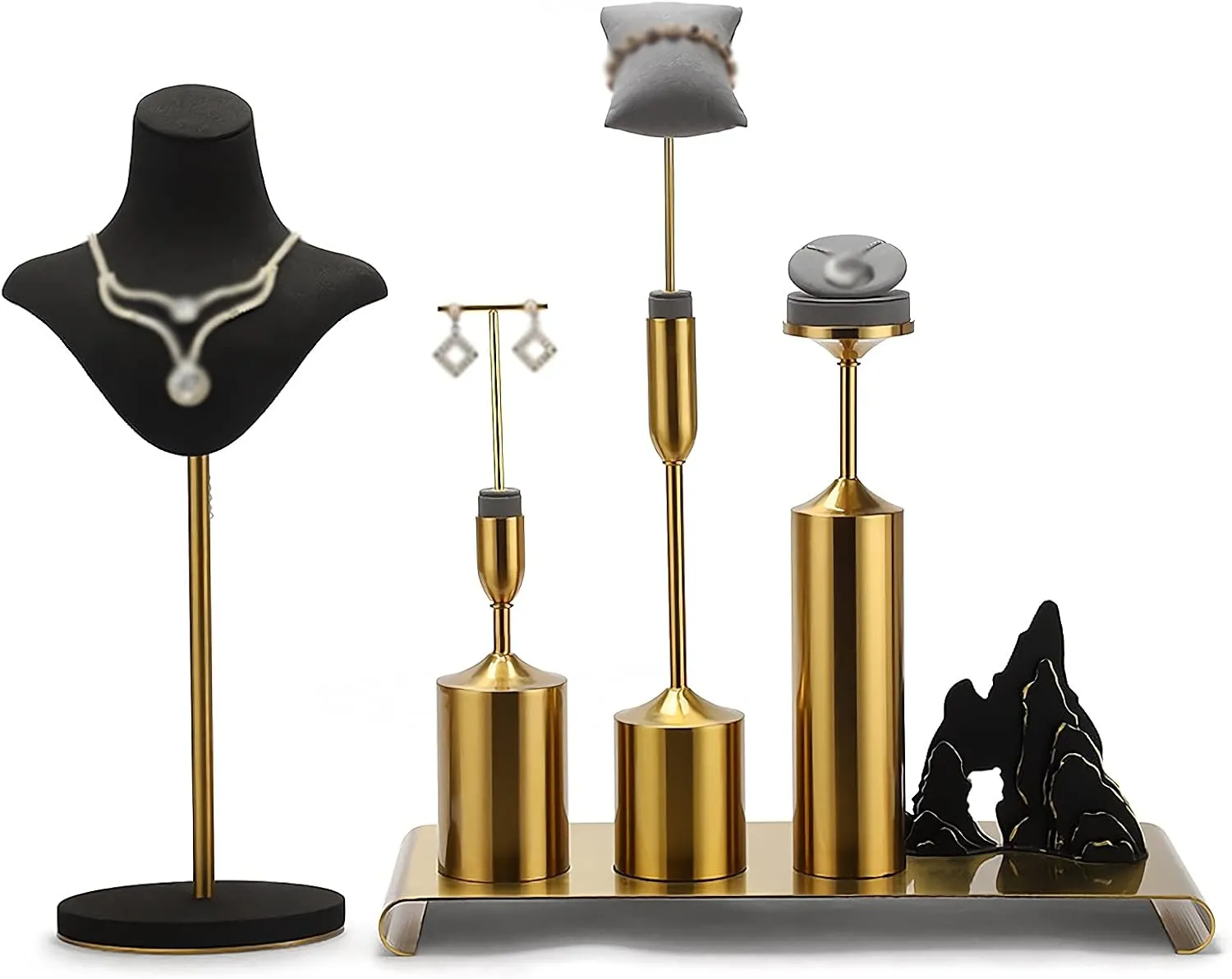 Base Height 18 inch Jewelry Stand Holder (Color : Gris, warehouse dozen Size : 3pcs) Jewelry Rack Bracelet Stand with Black Pillow Pack, Bracelet Holder for Jewelry Bracelets, Watches, Necklaces, Gold Metal 