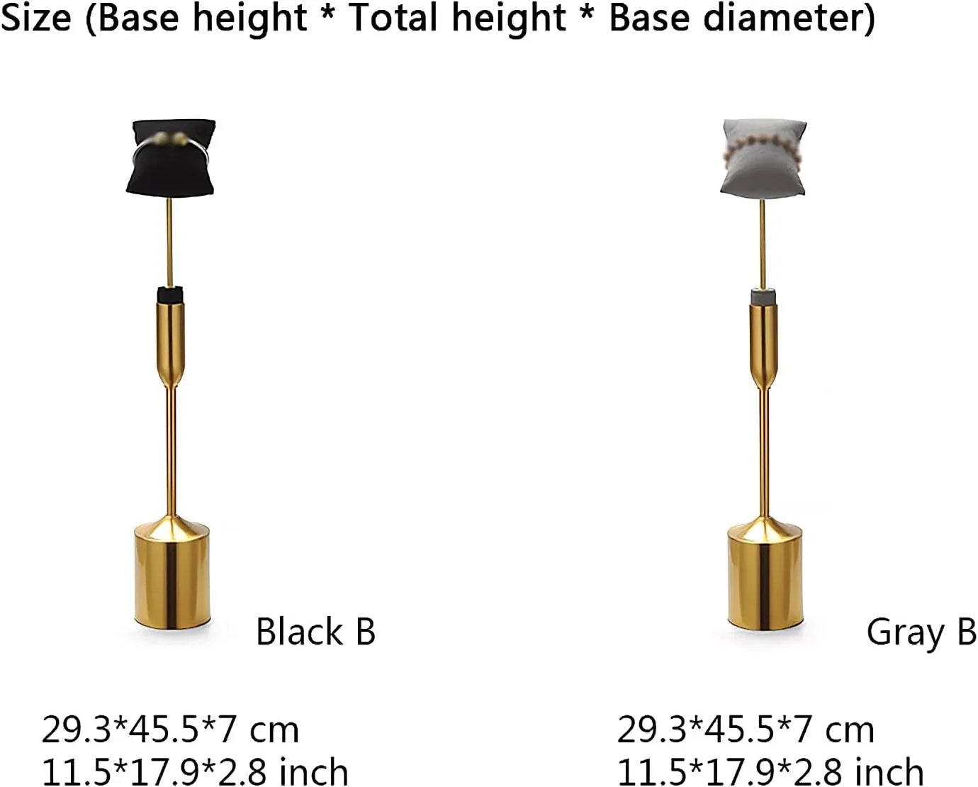 Base Height 18 inch Jewelry Stand Holder (Color : Gris, warehouse dozen Size : 3pcs) Jewelry Rack Bracelet Stand with Black Pillow Pack, Bracelet Holder for Jewelry Bracelets, Watches, Necklaces, Gold Metal 