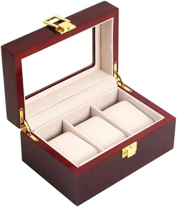 Bead Velvet Red Wood Box Baking simulation Paint Craft Watch Box Outside Light Piano Paint Inside Beige 