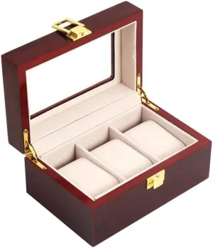 Bead Velvet Red Wood Box Baking simulation Paint Craft Watch Box Outside Light Piano Paint Inside Beige 