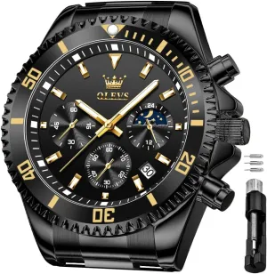 Big Face Analog extrinsic Quartz Male Watches OLEVS Men's Waterproof Watches Stainless Steel Waterproof Chronograph Wrist Watches Luxury Dress White Luminous 