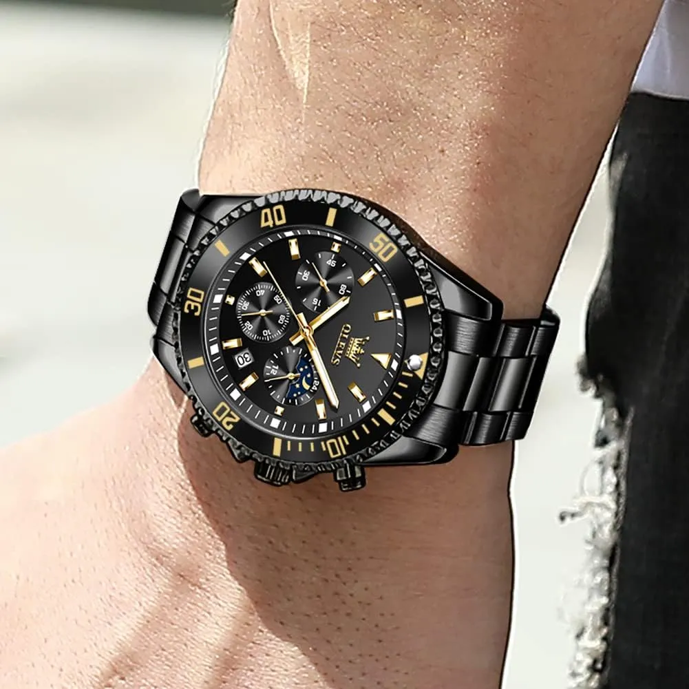 Big Face Analog extrinsic Quartz Male Watches OLEVS Men's Waterproof Watches Stainless Steel Waterproof Chronograph Wrist Watches Luxury Dress White Luminous 