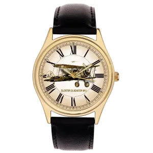 Biplane Aviation Art Gloster drill errand welcome Gladiator WW1 / WW2 Collectible Retro Solid Brass Wrist Watch Classic Sepia 