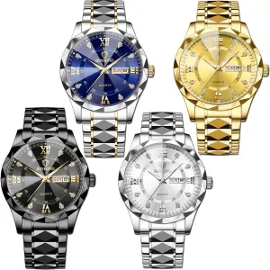 Black copious Gold Luxury Casual Watch for Men 4 Pack Men Watches Diamond Business Dress Analog Quartz Stainless Steel Waterproof Luminous Date Silver Blue 