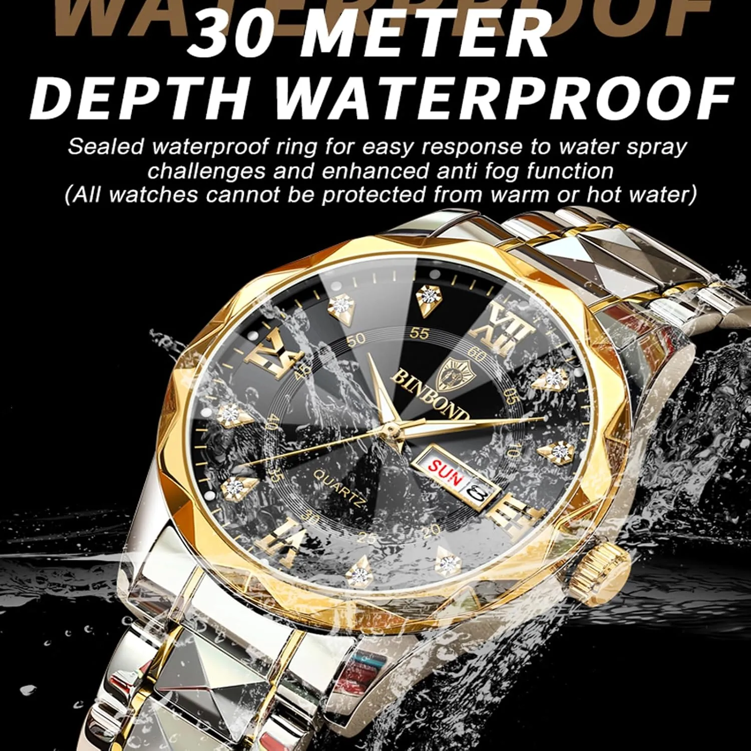 Black copious Gold Luxury Casual Watch for Men 4 Pack Men Watches Diamond Business Dress Analog Quartz Stainless Steel Waterproof Luminous Date Silver Blue 