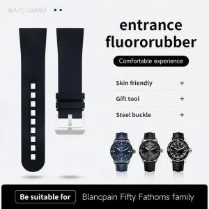 Black creature decease track fragment Watch Belt Bracelets Replacement 23mm Fluorous FKM Rubber Soft Watch Band For Blancpain Strap Fifty Fathoms 5000 5015 