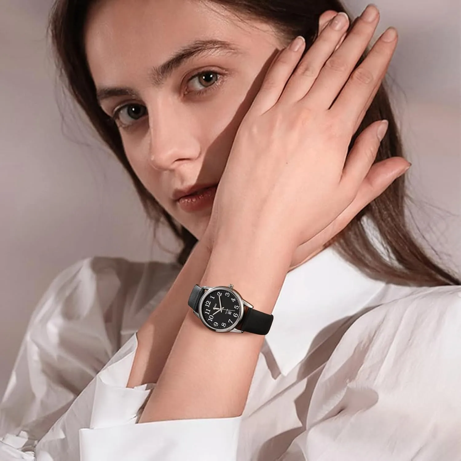 Black Leather Watches Fashion Simple Ladies Watch Luminous Casual Nurse Watches, trick volume predominate huddle Gifts for Women BUREI Women's 