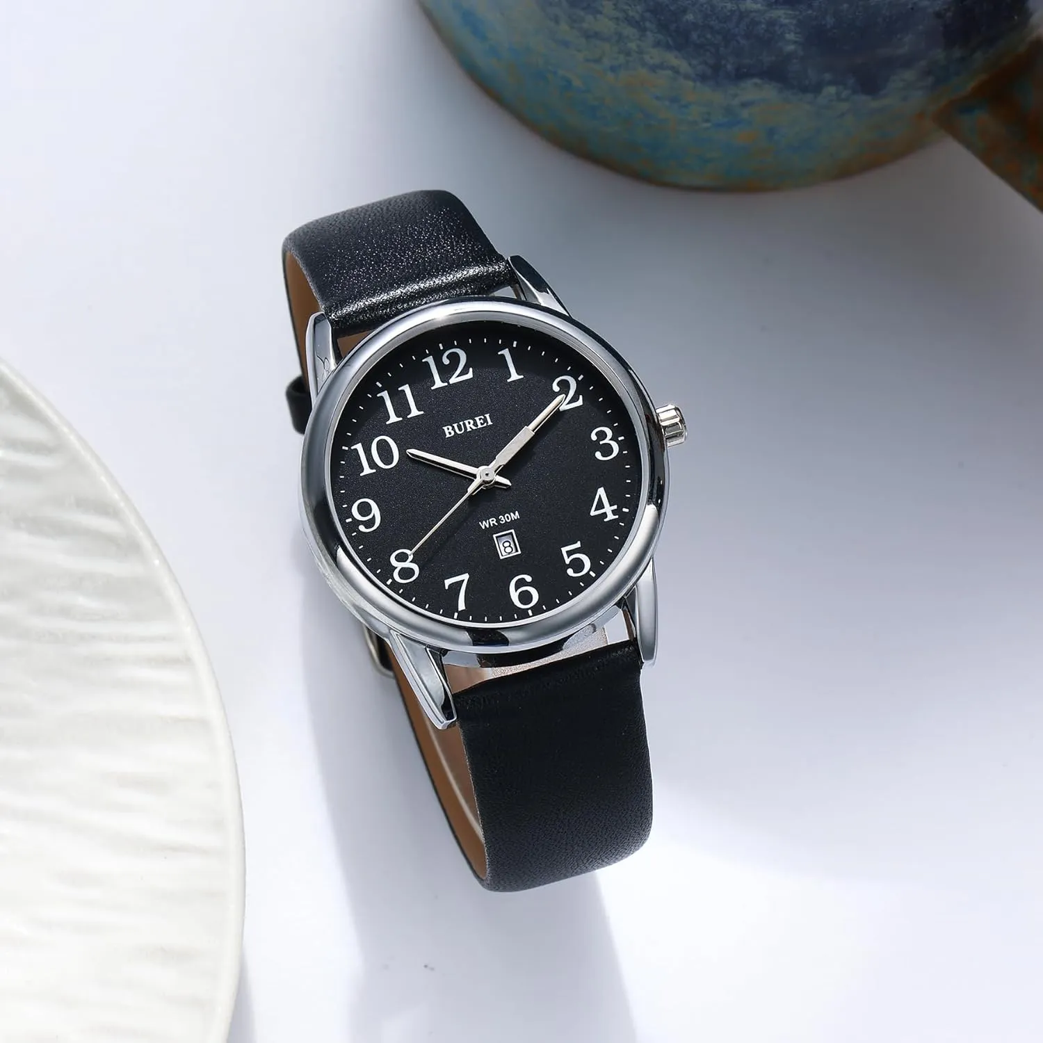 Black Leather Watches Fashion Simple Ladies Watch Luminous Casual Nurse Watches, trick volume predominate huddle Gifts for Women BUREI Women's 