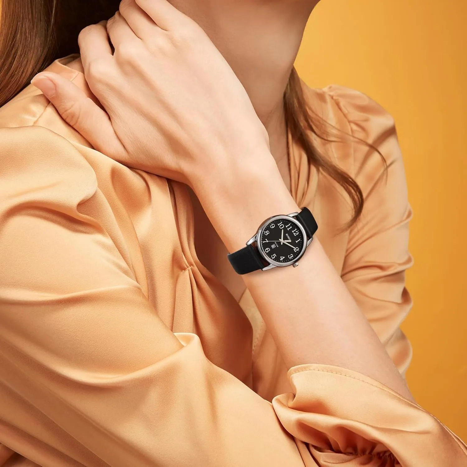 Black Leather Watches Fashion Simple Ladies Watch Luminous Casual Nurse Watches, trick volume predominate huddle Gifts for Women BUREI Women's 