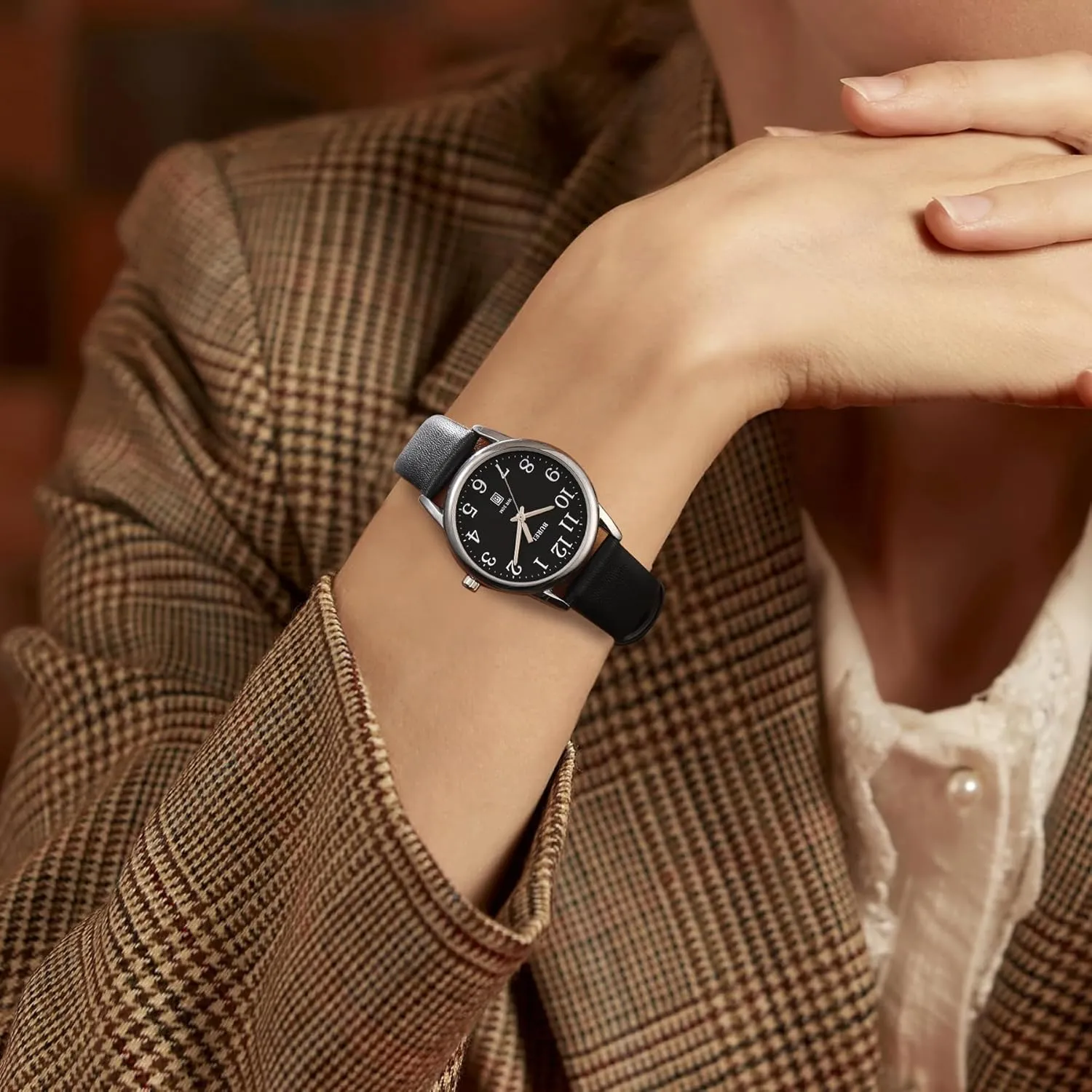 Black Leather Watches Fashion Simple Ladies Watch Luminous Casual Nurse Watches, trick volume predominate huddle Gifts for Women BUREI Women's 