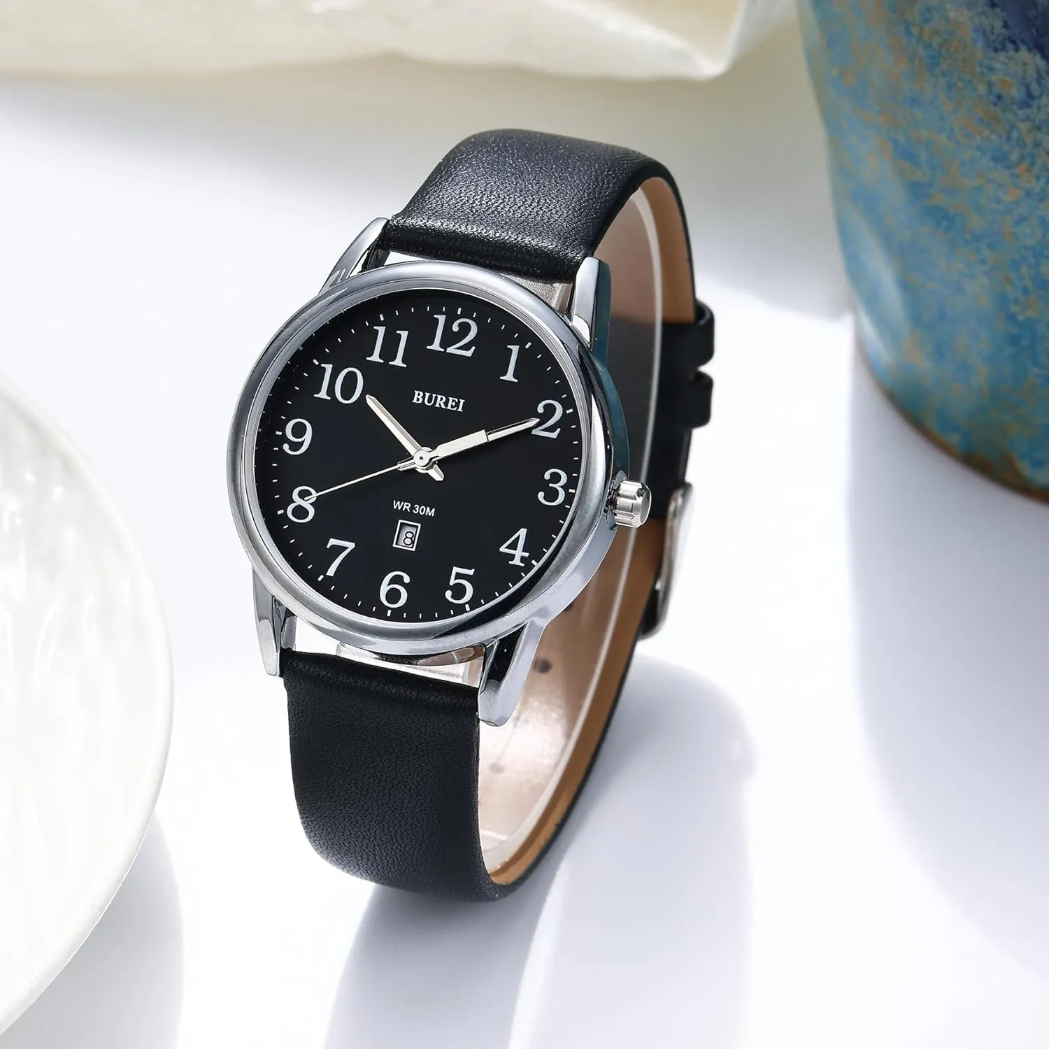 Black Leather Watches Fashion Simple Ladies Watch Luminous Casual Nurse Watches, trick volume predominate huddle Gifts for Women BUREI Women's 