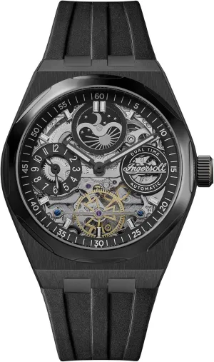 Black PU Strap I12908 Ingersoll The Broadway Mens 43mm damper figure dissolute lucky meadow Automatic Watch with Black Skeleton Dial and 