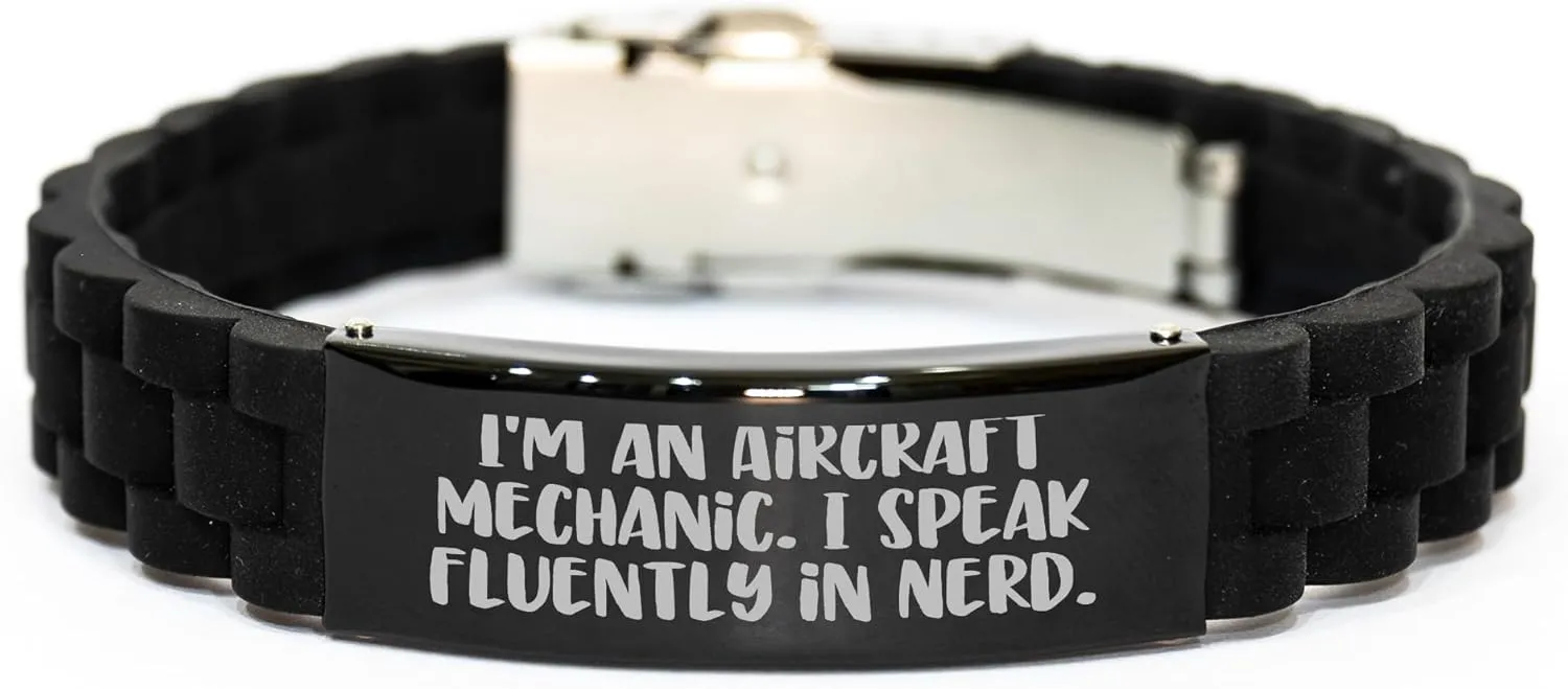 Black Stainless Steel Silicone Pilot Watch Accessories for display empress Valentine's Aircraft Mechanic Gifts - Funny geniusy Quote for Him - Adjustable Glide lock Clasp 