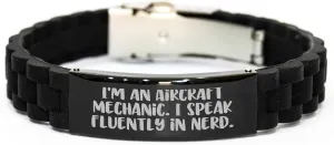 Black Stainless Steel Silicone Pilot Watch Accessories for display empress Valentine's Aircraft Mechanic Gifts - Funny geniusy Quote for Him - Adjustable Glide lock Clasp 