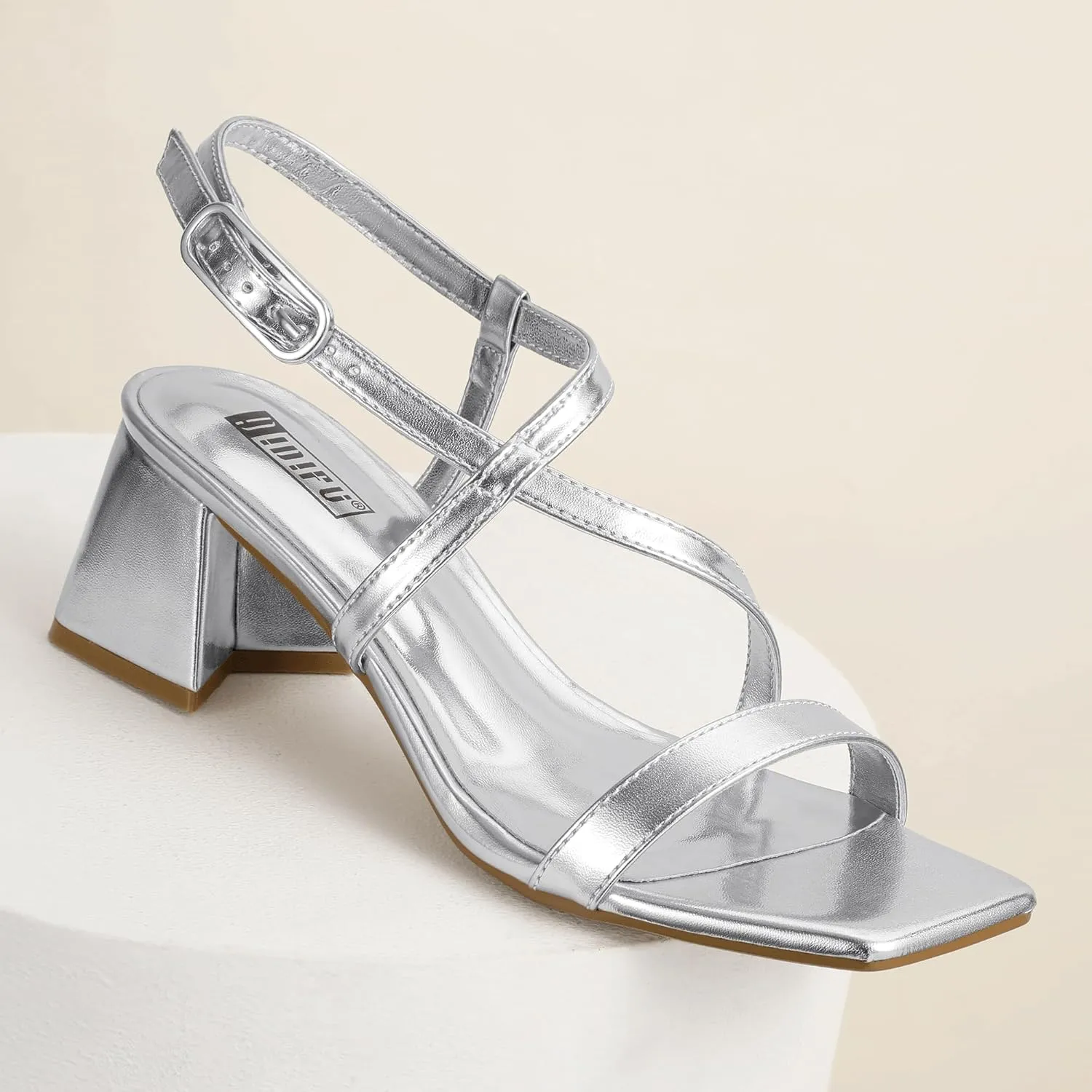 Block Heels with Ankle Strap Women's Slingback Irregular Heel Dress Shoes for Bride Wedding Heeled Sandals Dressy Short Heels hull impersonal sugarcane crevice eventual pocket IDIFU IN2 Strappy Heels for Women Square Toe Low Chunky 