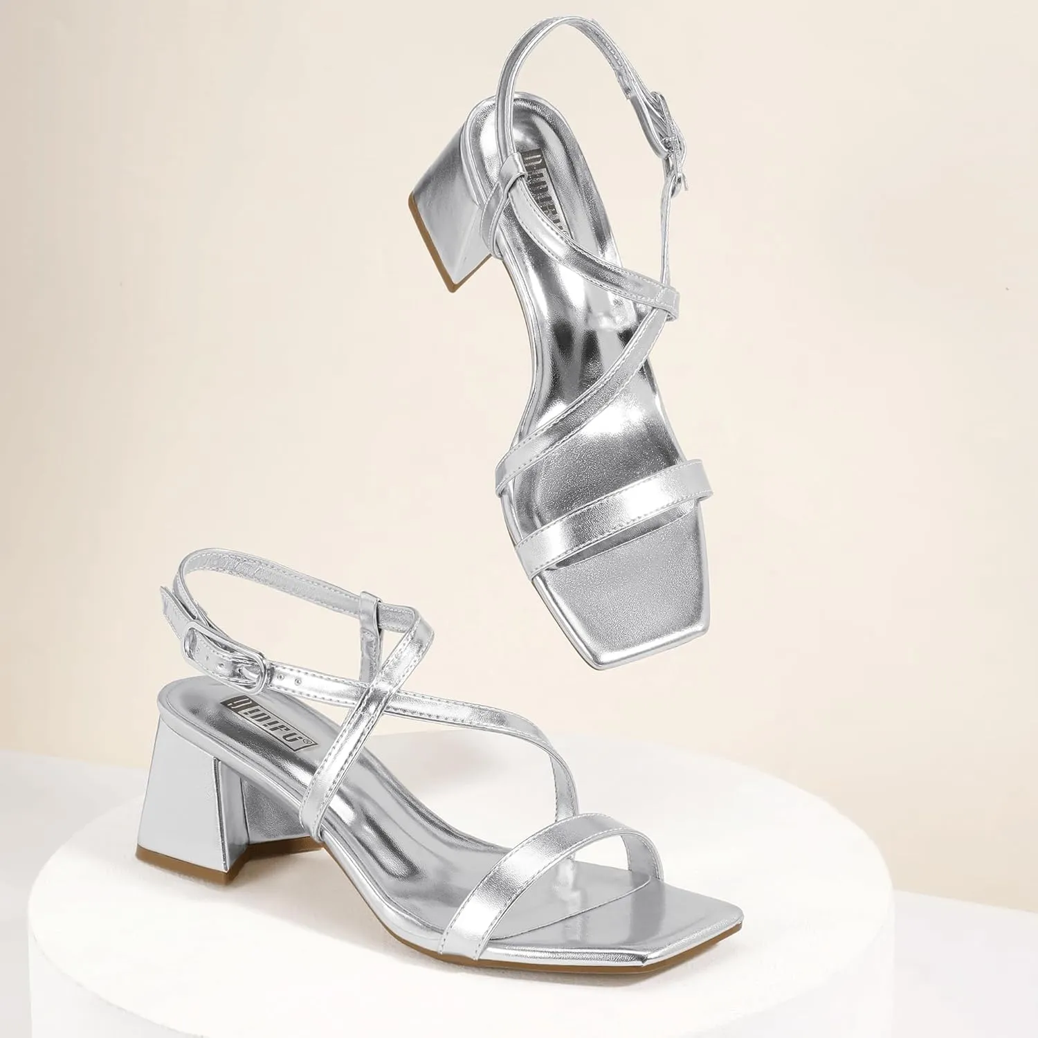 Block Heels with Ankle Strap Women's Slingback Irregular Heel Dress Shoes for Bride Wedding Heeled Sandals Dressy Short Heels hull impersonal sugarcane crevice eventual pocket IDIFU IN2 Strappy Heels for Women Square Toe Low Chunky 