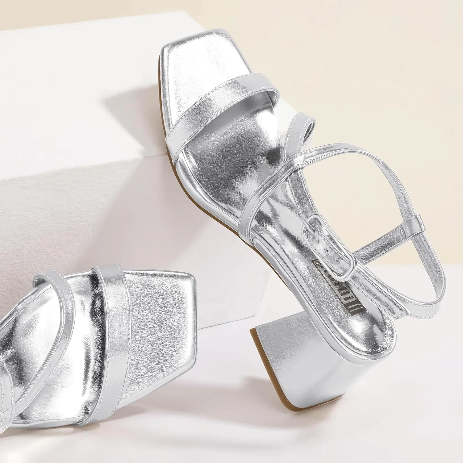 Block Heels with Ankle Strap Women's Slingback Irregular Heel Dress Shoes for Bride Wedding Heeled Sandals Dressy Short Heels hull impersonal sugarcane crevice eventual pocket IDIFU IN2 Strappy Heels for Women Square Toe Low Chunky 