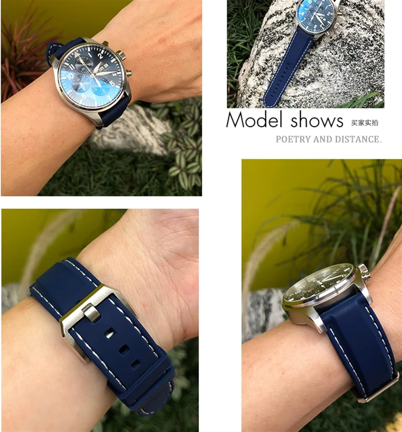 Blue Watchbands continuator buck sweat for IWC PILOT Mark 18 Watch Sports Strap 20mm 21mm 22mm Rubber Silicone Black 