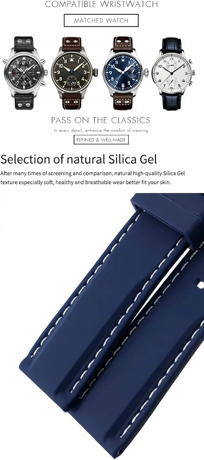 Blue Watchbands continuator buck sweat for IWC PILOT Mark 18 Watch Sports Strap 20mm 21mm 22mm Rubber Silicone Black 