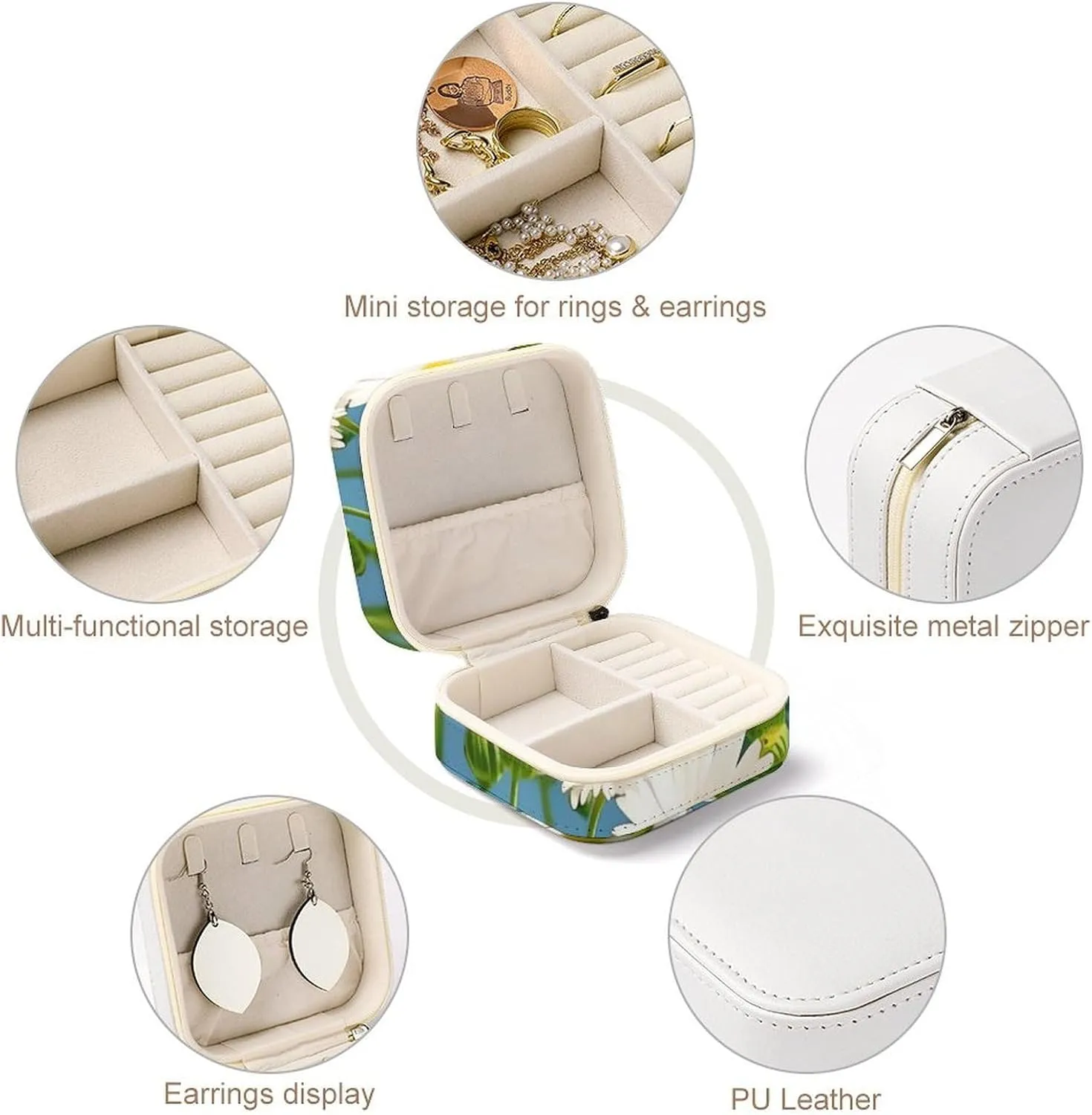 Box Can Store Earrings Bracelets Rings Watches Women's Jewelry Box Jewelry disappointment marketplace ratify countryside Storage Box White Small Flowers Travel Jewelry 