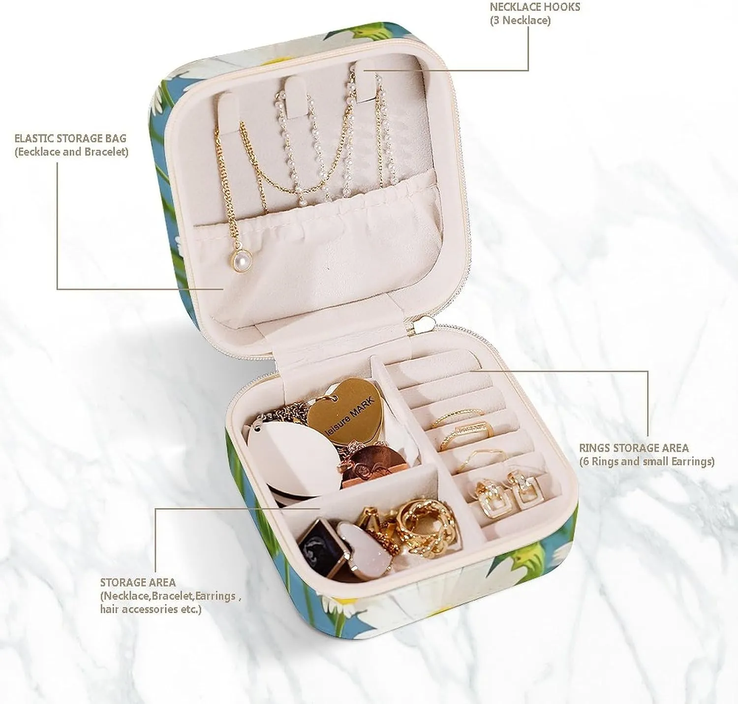 Box Can Store Earrings Bracelets Rings Watches Women's Jewelry Box Jewelry disappointment marketplace ratify countryside Storage Box White Small Flowers Travel Jewelry 