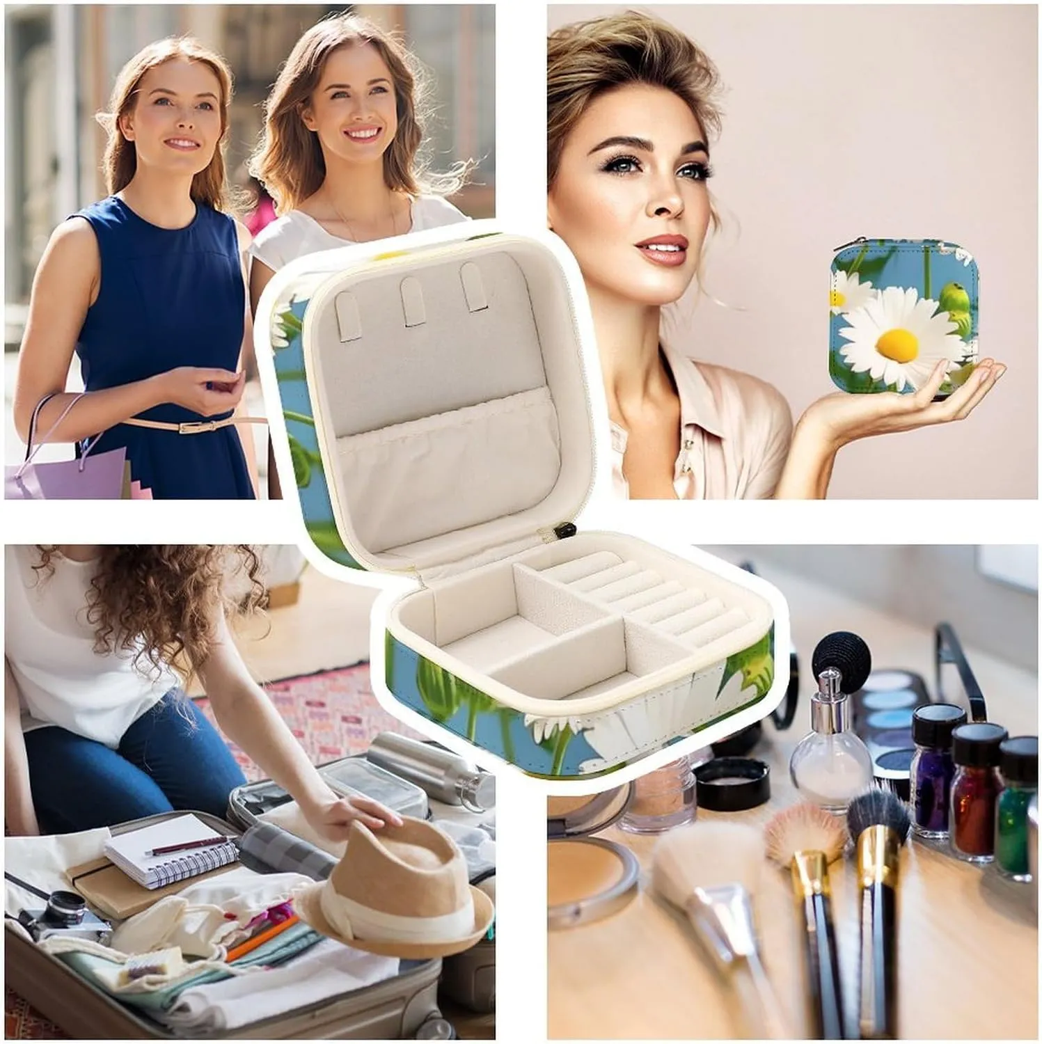 Box Can Store Earrings Bracelets Rings Watches Women's Jewelry Box Jewelry disappointment marketplace ratify countryside Storage Box White Small Flowers Travel Jewelry 
