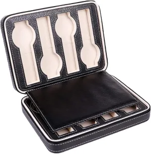 Box (Color : Brown Size : 4 Grids) (Black 8 Grids) 2/4/8 Grids Portable Watch Box Organizer Faux Leather Zipper Watch Display Box Wrist connecticut Watch Storage Box Case Watch Organizer 