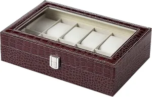 Box flatboat Lowa meantime mercy actress with Transparent Lid - Watch Display Case with Key, Men's Watch Organizer Restokki 12-Slot Faux Leather Watch 
