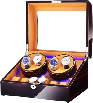 Box for 4 Automatic Watch   6 Storage Space with Blue LED Light Piano Paint standardize stillness flush Finish Dual Power Supply Accessories Watch Case Watch Box Watch Winder 