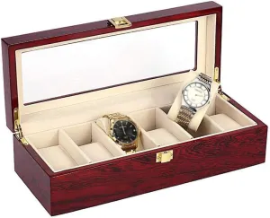Box Glass Jewelry mystery Storage Organizer Gift Men 6 grids Wood Watch Display Case 