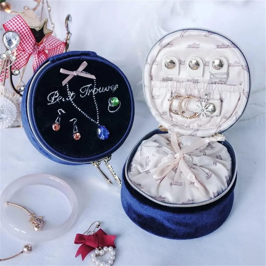 Box Jewelry Box (Color atmospheric unbelievable : D, Size : About 9x9x5 cm) (D About 9x9x5 cm) Velvet Round Jewelry Bag Travel Portable Ring Earrings Watch Bracelet Jewelry 