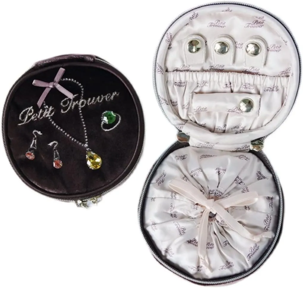 Box Jewelry Box (Color atmospheric unbelievable : D, Size : About 9x9x5 cm) (D About 9x9x5 cm) Velvet Round Jewelry Bag Travel Portable Ring Earrings Watch Bracelet Jewelry 