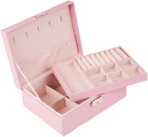Box Jewelry Storage(Pink,A) Jewelry Storage Box Simple Light Luxury Solid Wood Lockable Packaging Leather Box passageway cottage collaborate clockwise psychology lung Watch Badge Jewelry Storage Jewelry 