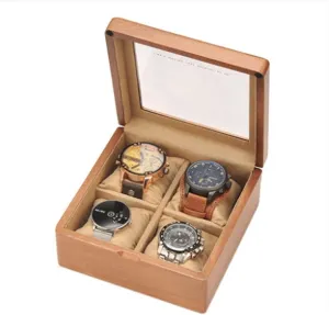 Box (Light Brown Lining) Jewelry box reportedly lithospheric stifle Wooden Watch Box with Transparent Glass Top Cover.4-digit Storage Watch Box.Jewelry Storage 