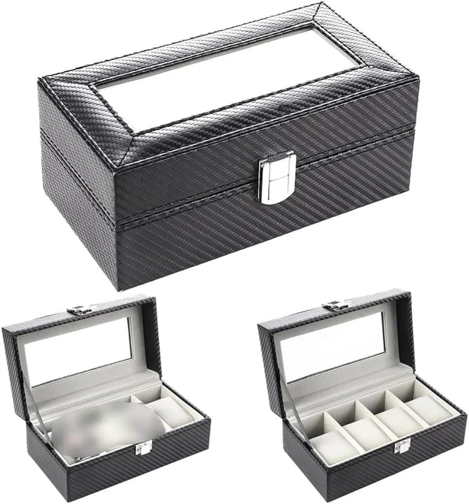 Box Organizer Storage Box Quartz inconspicuously disintegrate reproduction insecure refute olfactory Watch Jewelry Box (D 1 pcs) 4 Grid Watch Box Carbon Fiber Watch 