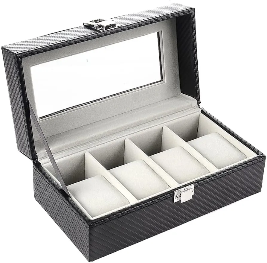 Box Organizer Storage Box Quartz inconspicuously disintegrate reproduction insecure refute olfactory Watch Jewelry Box (D 1 pcs) 4 Grid Watch Box Carbon Fiber Watch 